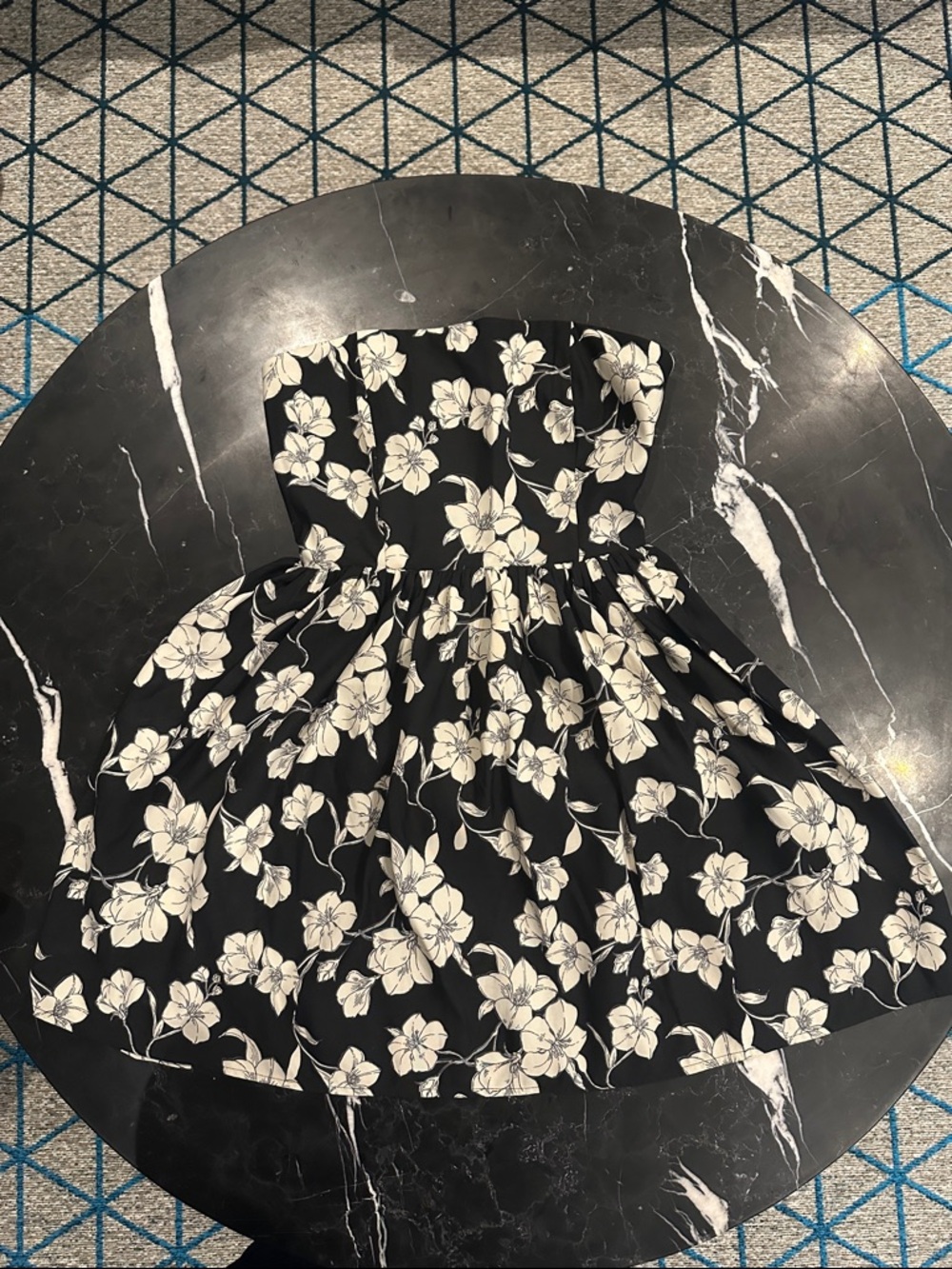 Forever 21 Black Strapless Floral Skater Dress with White Blossoms